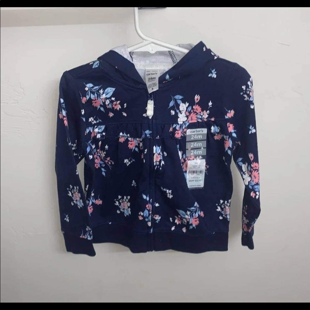 Navy blue flower print hoodie size 24 months
